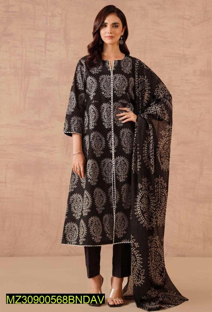 3 Pcs Women's Unstitched Viscose Printed Suit