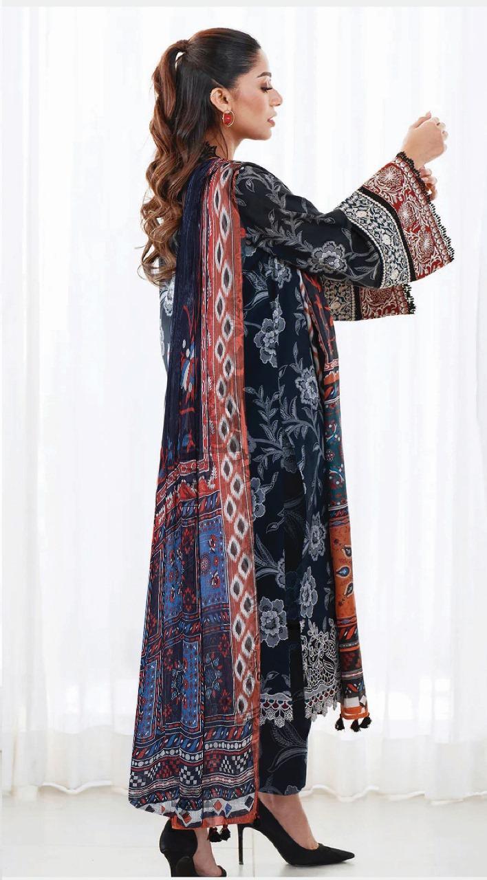 3 Pcs Women's Unstitched Printed Suit