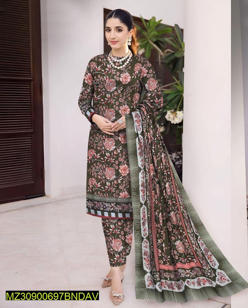 3 Pcs Women's Unstitched Khaddar Printed Suit