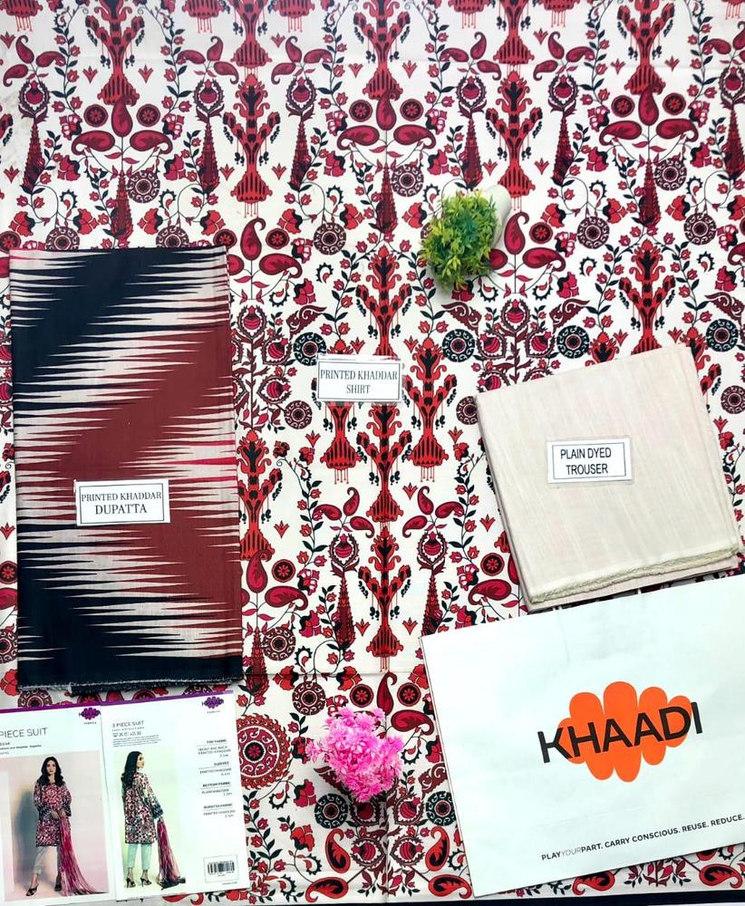 3 Pcs Women's Unstitched Khaddar Printed Suit