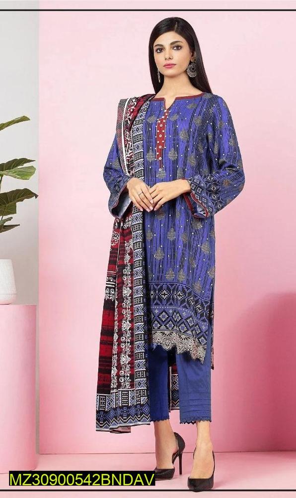 3 Pcs Women's Unstitched Viscose Printed Suit