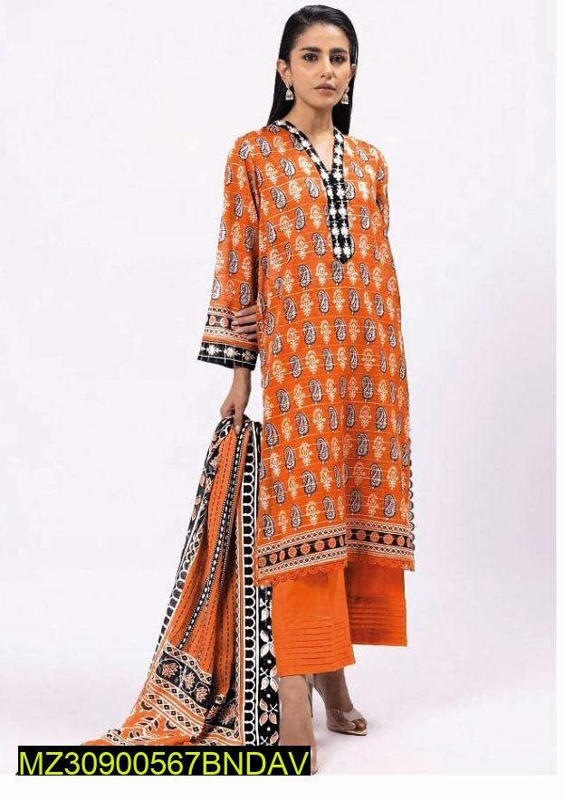 3 Pcs Women's Unstitched Khaddar Printed Suit