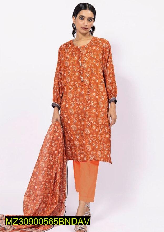 3 Pcs Women's Unstitched Khaddar Printed Suit