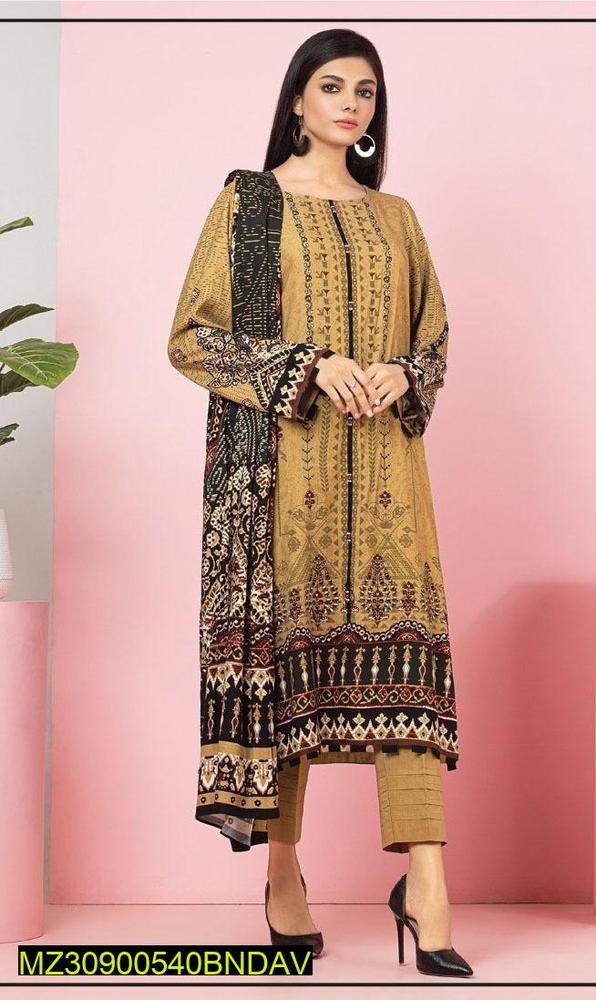 3 Pcs Women's Unstitched Viscose Printed Suit