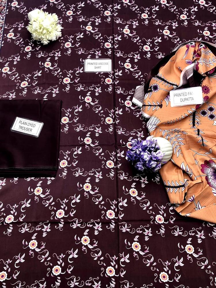 3 Pcs Women's Unstitched Viscose Printed Suit