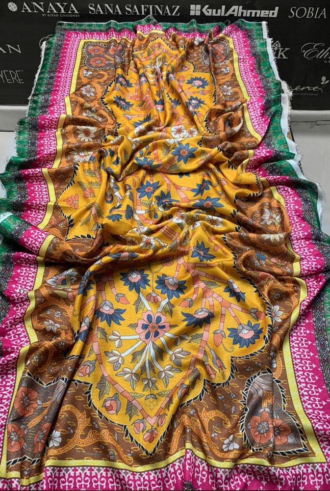 3 Pcs Women's Unstitched Dhanak Embroidered Suit