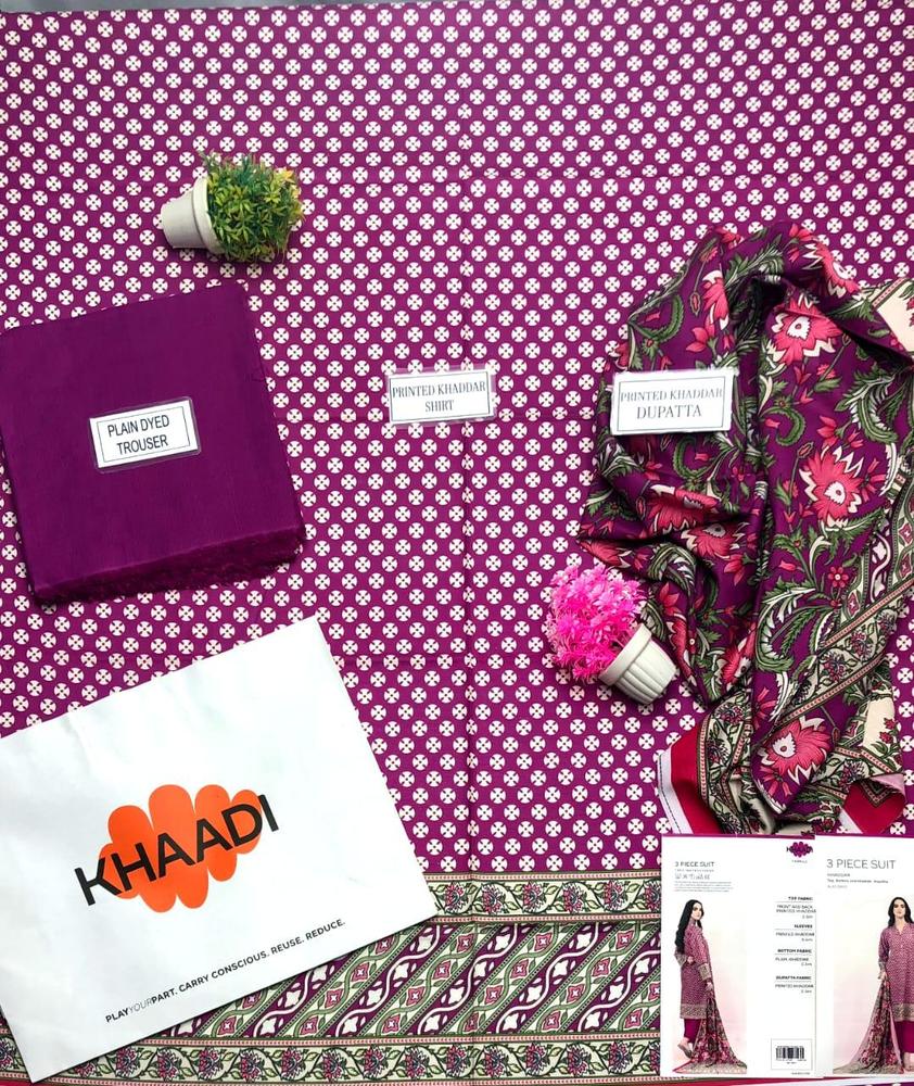3 Pcs Women's Unstitched Khaddar Printed Suit