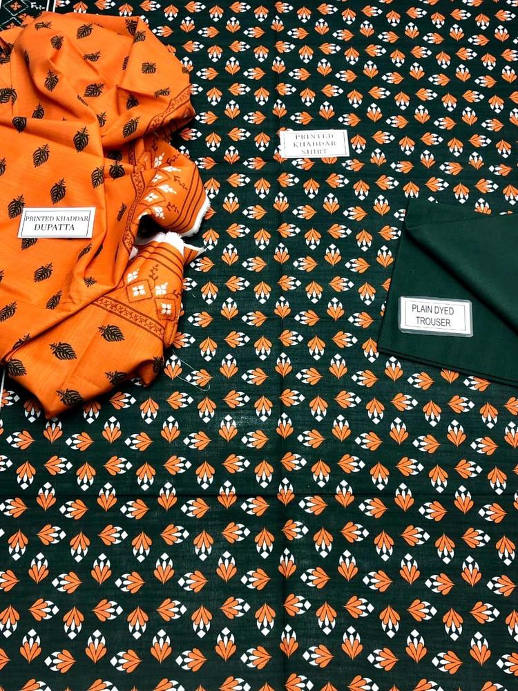 3 Pcs Women's Unstitched Khaddar Printed Suit