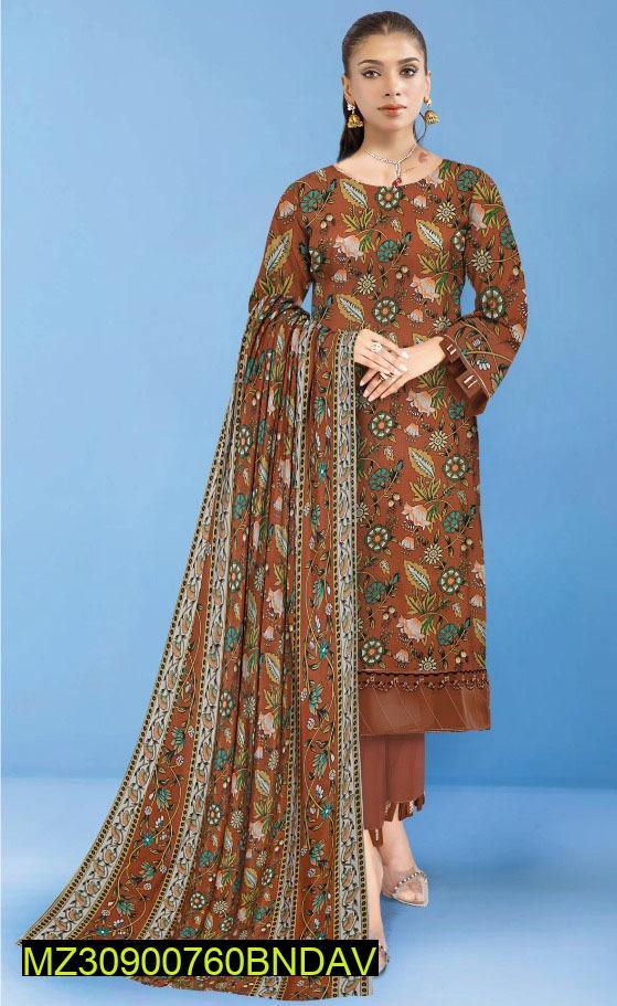 3 Pcs Women's Unstitched Viscose Printed Suit