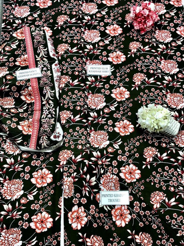 3 Pcs Women's Unstitched Khaddar Printed Suit