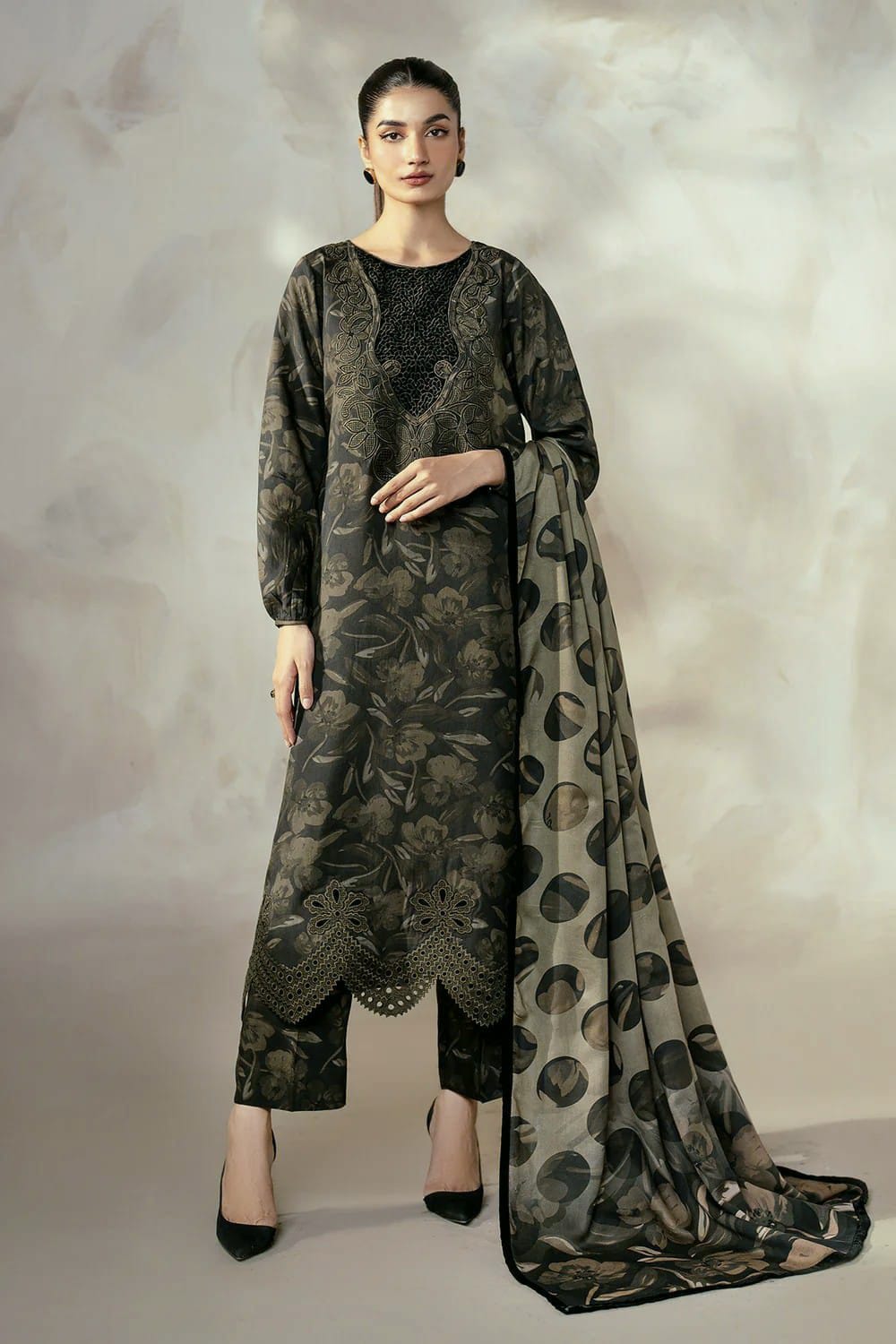 BRAND:*BAROQUE* lawn digital printed embroidered patch-work unstitced 3pc