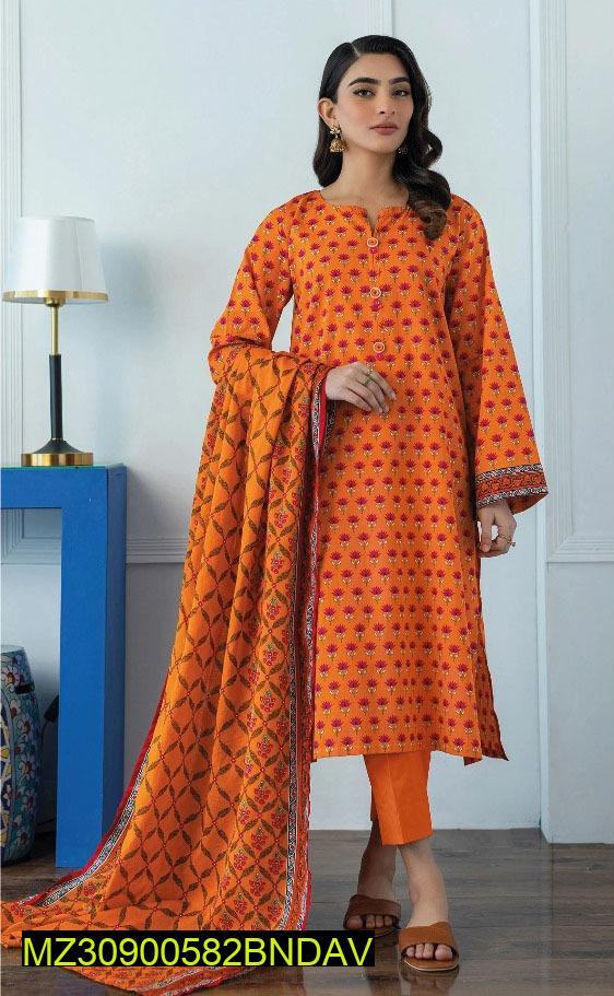 3 Pcs Women's Unstitched Khaddar Printed Suit