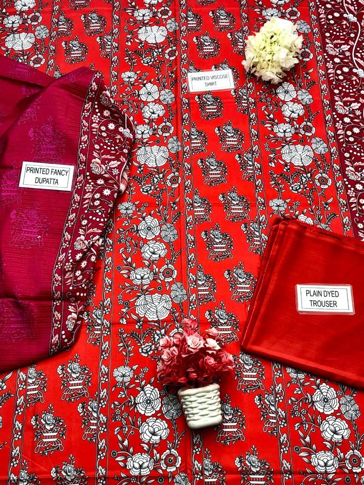 3 Pcs Women's Unstitched Viscose Printed Suit