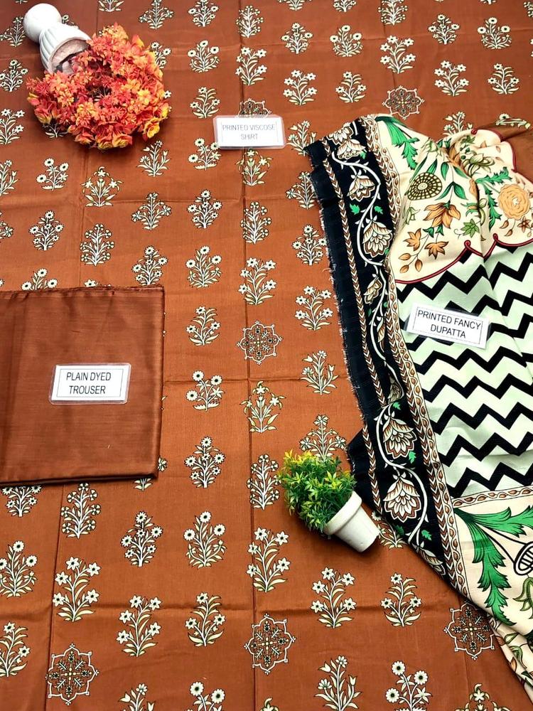 3 Pcs Women's Unstitched Viscose Printed Suit