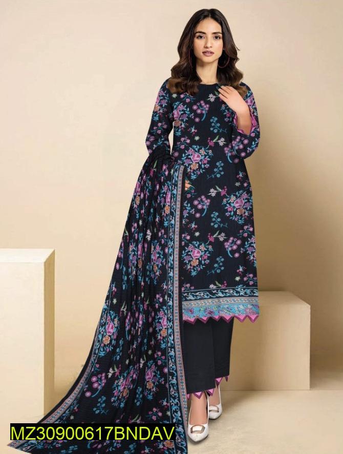 3 Pcs Women's Unstitched Viscose Printed Suit