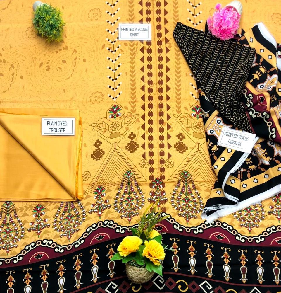 3 Pcs Women's Unstitched Viscose Printed Suit
