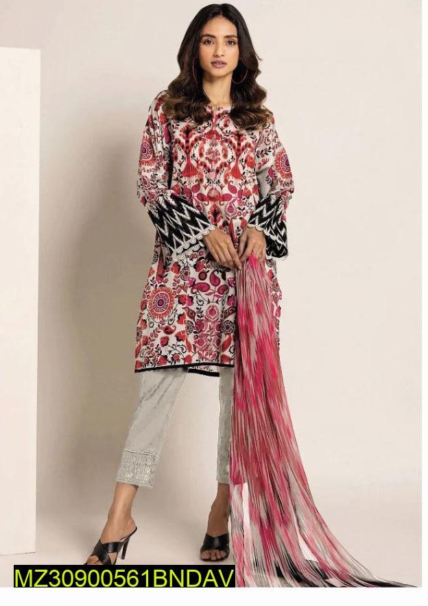 3 Pcs Women's Unstitched Khaddar Printed Suit