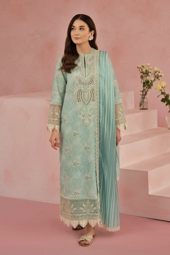AFROZEH chikankari lawn embroidered patch work unstitced 3pc✓