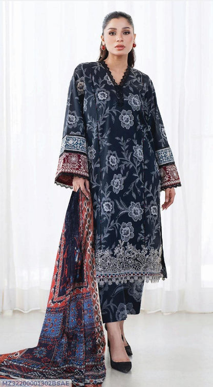 3 Pcs Women's Unstitched Printed Suit