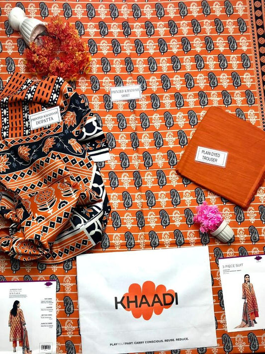 3 Pcs Women's Unstitched Khaddar Printed Suit