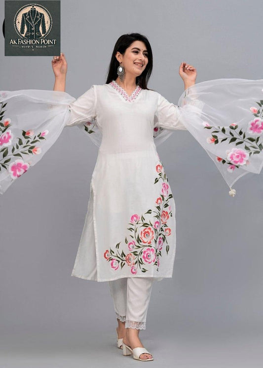 3 Pcs Women's Stitched Embroidered Suit