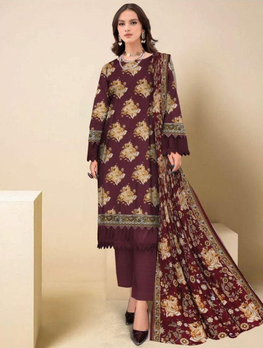 3 Pcs Women's Unstitched Viscose Printed Suit