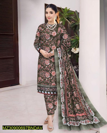 3 Pcs Women's Unstitched Khaddar Printed Suit