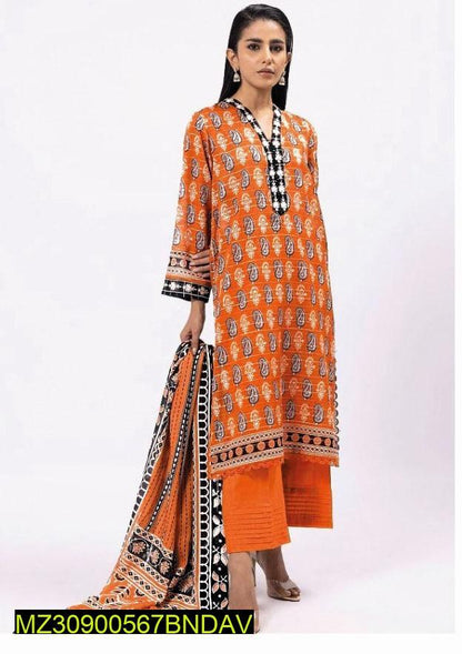 3 Pcs Women's Unstitched Khaddar Printed Suit
