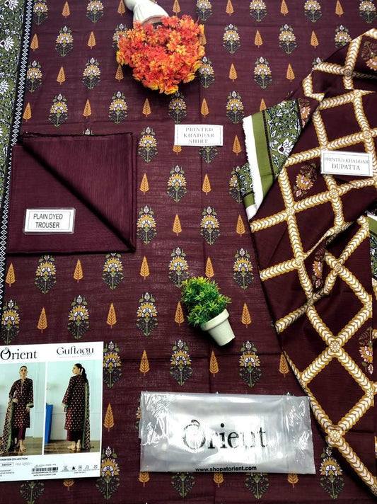 3 Pcs Women's Unstitched Khaddar Printed Suit