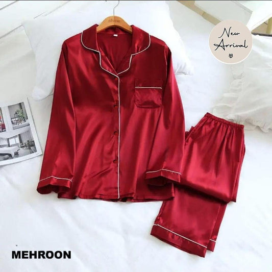 2 Pcs Women's Stitched Plain Night Suit
