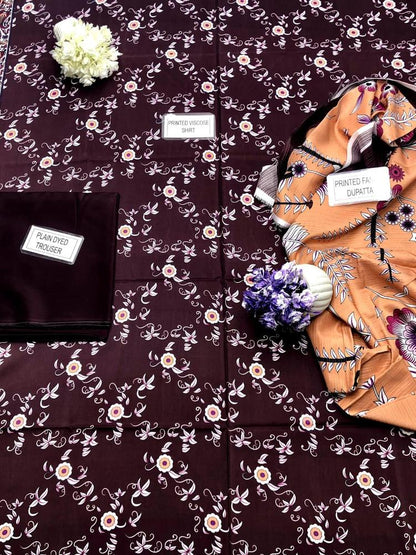 3 Pcs Women's Unstitched Viscose Printed Suit