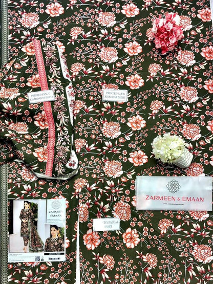 3 Pcs Women's Unstitched Khaddar Printed Suit