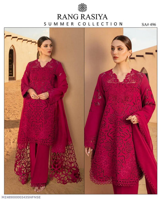 3 Pcs Women's Unstitched Chikankari Embroidered Suit