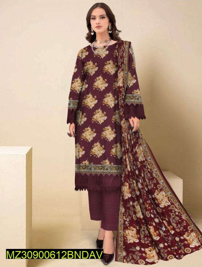 3 Pcs Women's Unstitched Viscose Printed Suit