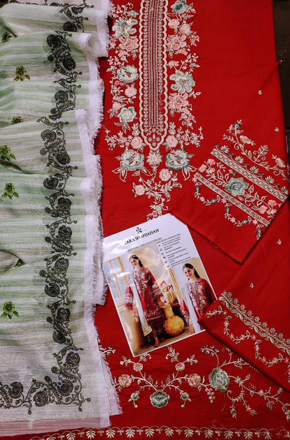 3 Pcs Women's Unstitched Embroidered Suit