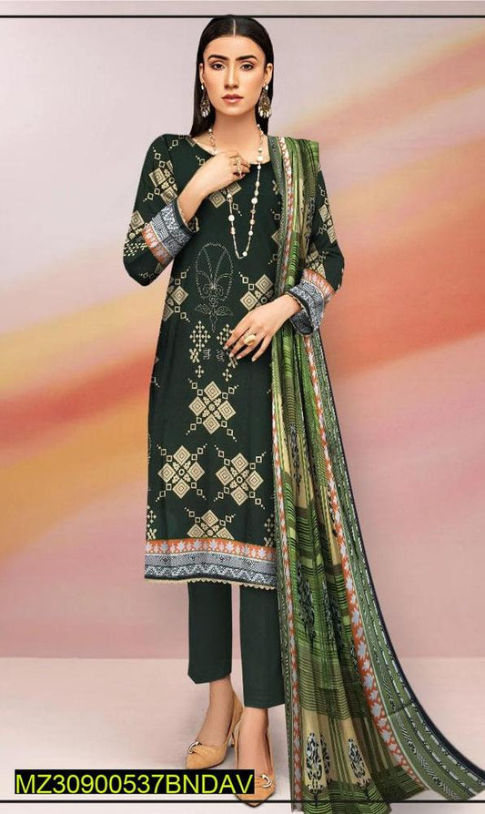 3 Pcs Women's Unstitched Viscose Printed Suit
