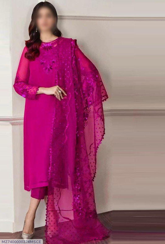 3 Pcs Women's Unstitched Chiffon Embroidered Suit