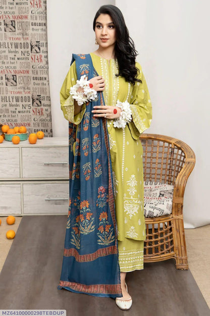 3 Pcs Women's Unstitched Embroidered Suit