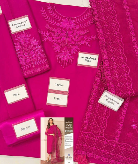 3 Pcs Women's Unstitched Chiffon Embroidered Suit