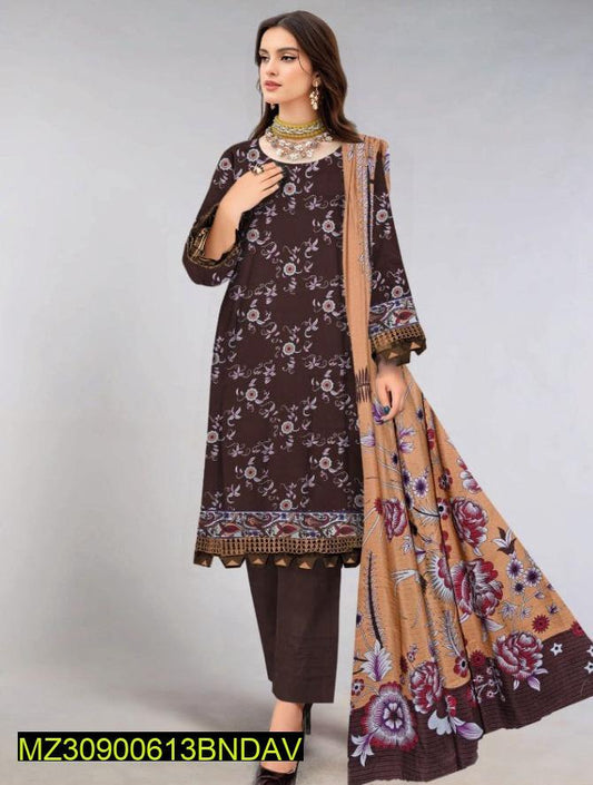 3 Pcs Women's Unstitched Viscose Printed Suit