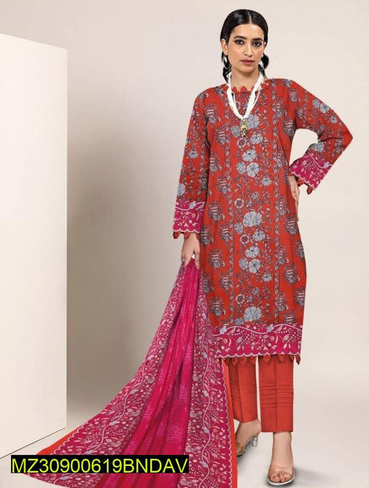 3 Pcs Women's Unstitched Viscose Printed Suit