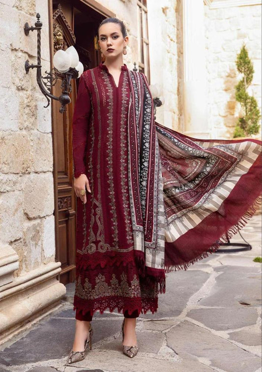 3 Pcs Women's Unstitched Dhanak Embroidered Suit