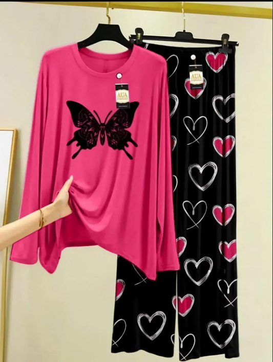 2 Pcs Women's Stitched Printed Night Suit