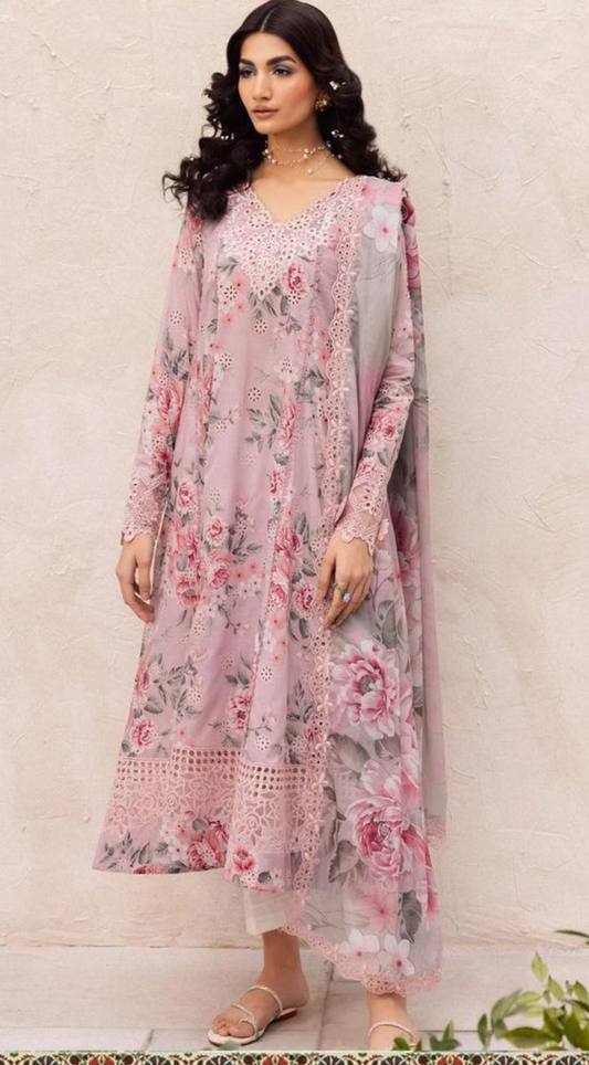 3 Pcs Women's Unstitched Chikankari Embroidered Suit