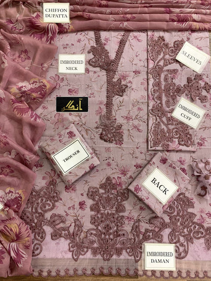BRAND:*IZNIK*
lawn printed embroidered patch-work unstitced 3pc✓