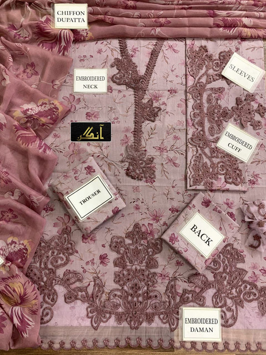 BRAND:*IZNIK*
lawn printed embroidered patch-work unstitced 3pc✓