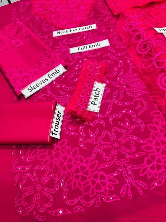 3 Pcs Women's Unstitched Chikankari Embroidered Suit