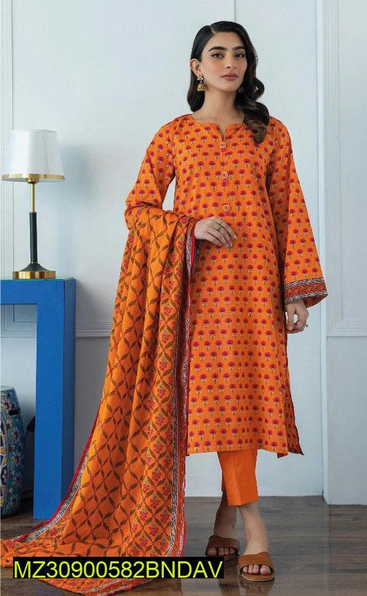 3 Pcs Women's Unstitched Khaddar Printed Suit