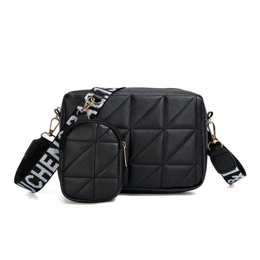 Stylish Girl's Crossbody Bag - 2 Pcs Black Embroidered PU Leather, C-AR-5 Black