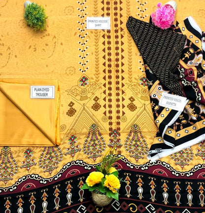 3 Pcs Women's Unstitched Viscose Printed Suit